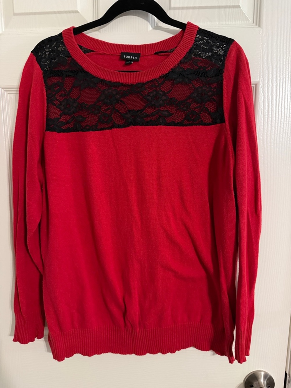 torrid Red Sweater with Black Lace Yoke